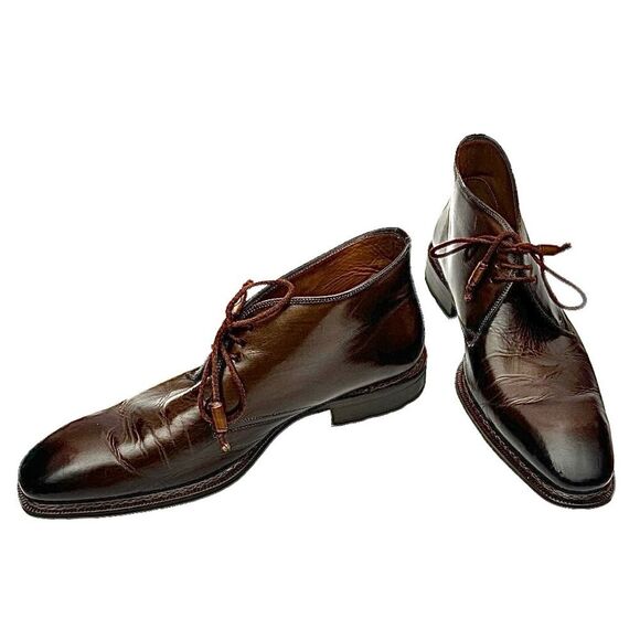 Mezlan Testa II Men’s 9 M Brown Italian Calfskin Leather Chukka Boots Pre-Owned - Picture 10 of 14